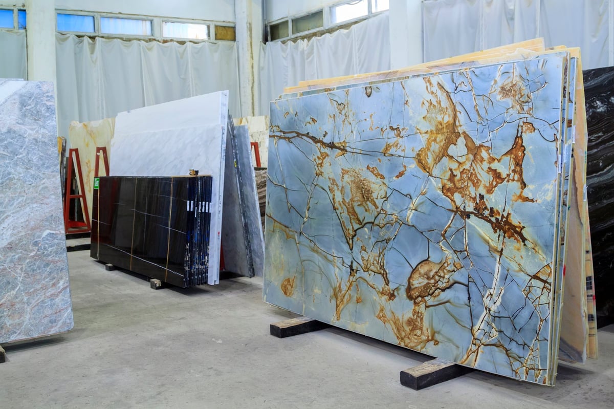 Premium granite slabs in Pensacola showroom